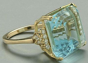Ring JZ Rose - Virtural Village: Antiques and Collectibles :  vintage antique aquamarine jewelry