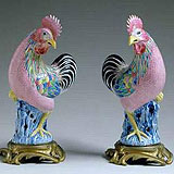 Pair of Chinese Export Famille Rose Porcelain Figures of Cockerels