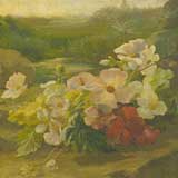 Spring Flowers With Dragonflies By A Sunlit Pond